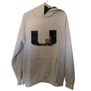 University of Miami Grey Hoodie with Plaid 'U' Graphic Vintage Nutmeg